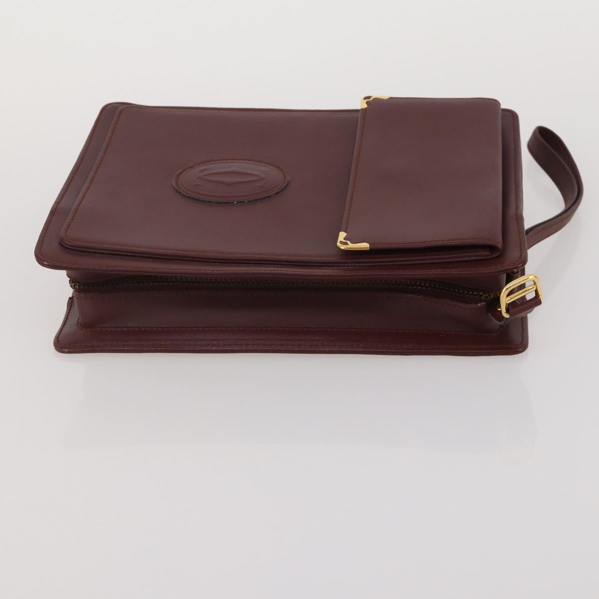 CARTIER Must Line Shoulder Bag Leather 2 Set Bordeaux Gold Auth BA15738