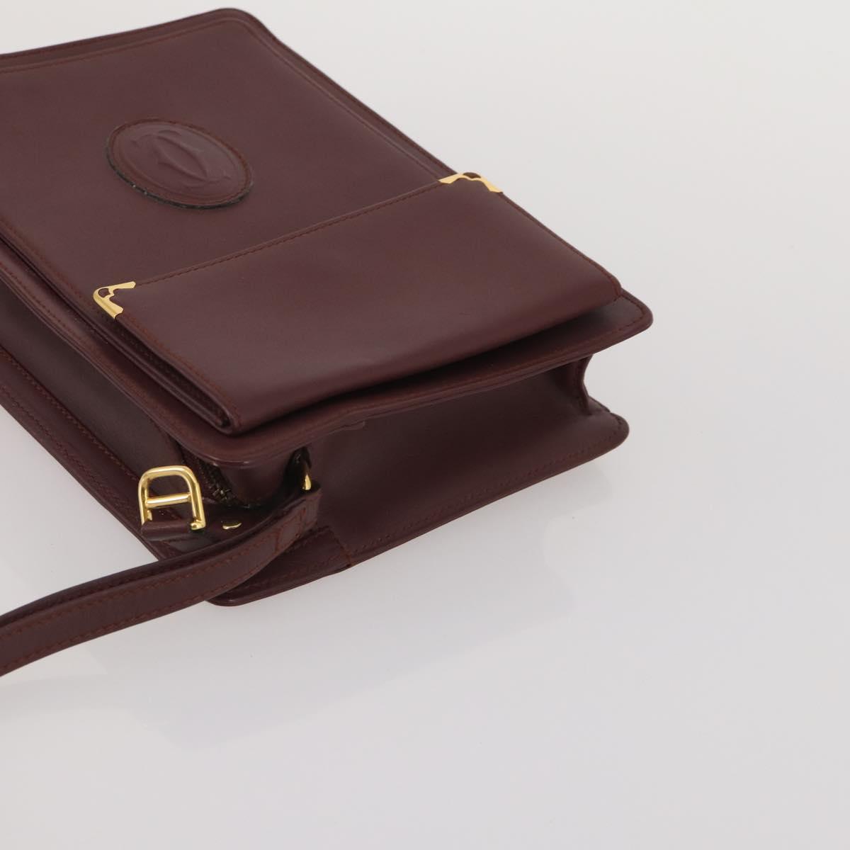 CARTIER Must Line Shoulder Bag Leather 2 Set Bordeaux Gold Auth BA15738