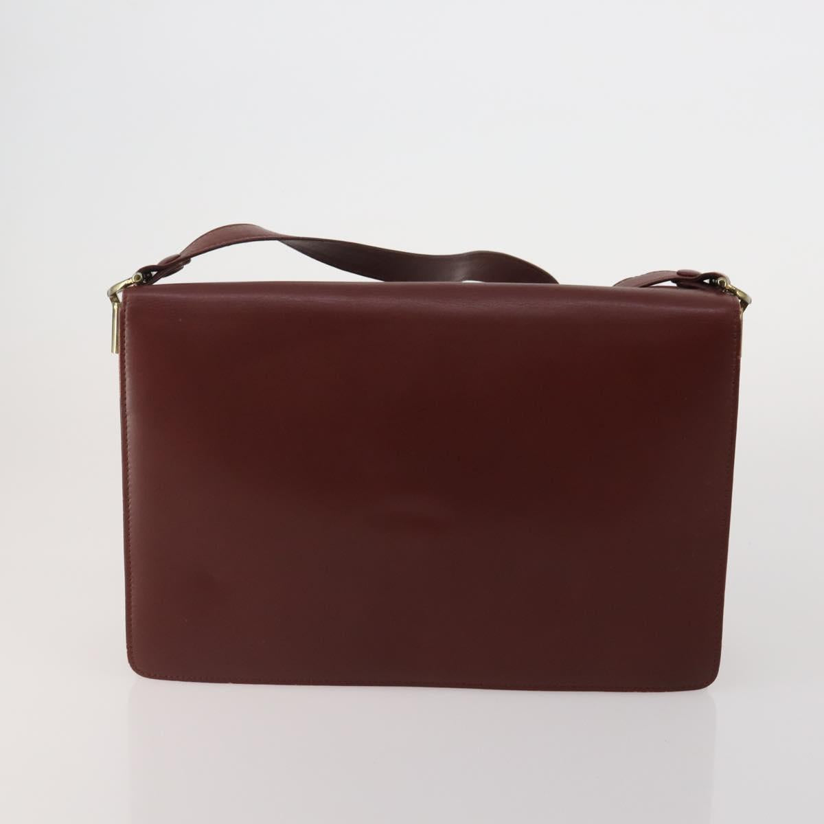 CARTIER Must Line Shoulder Bag Leather 2 Set Bordeaux Gold Auth BA15738