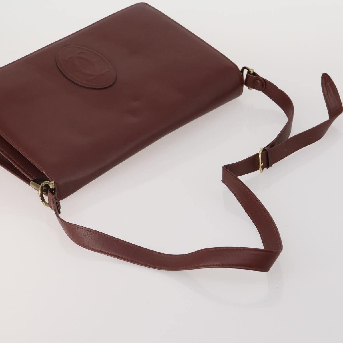 CARTIER Must Line Shoulder Bag Leather 2 Set Bordeaux Gold Auth BA15738