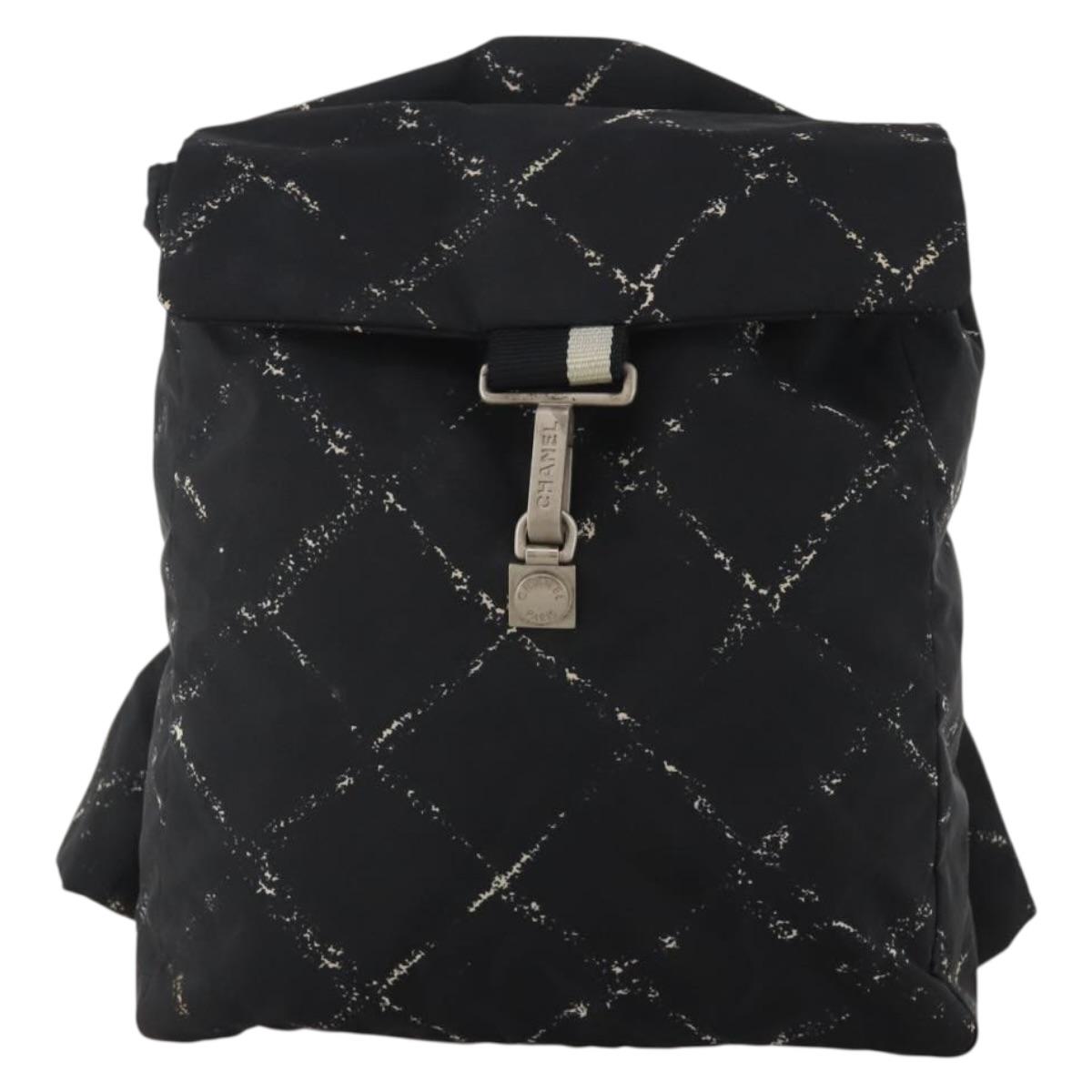 CHANEL New Travel Line Backpack Nylon Black CC Auth BA15739