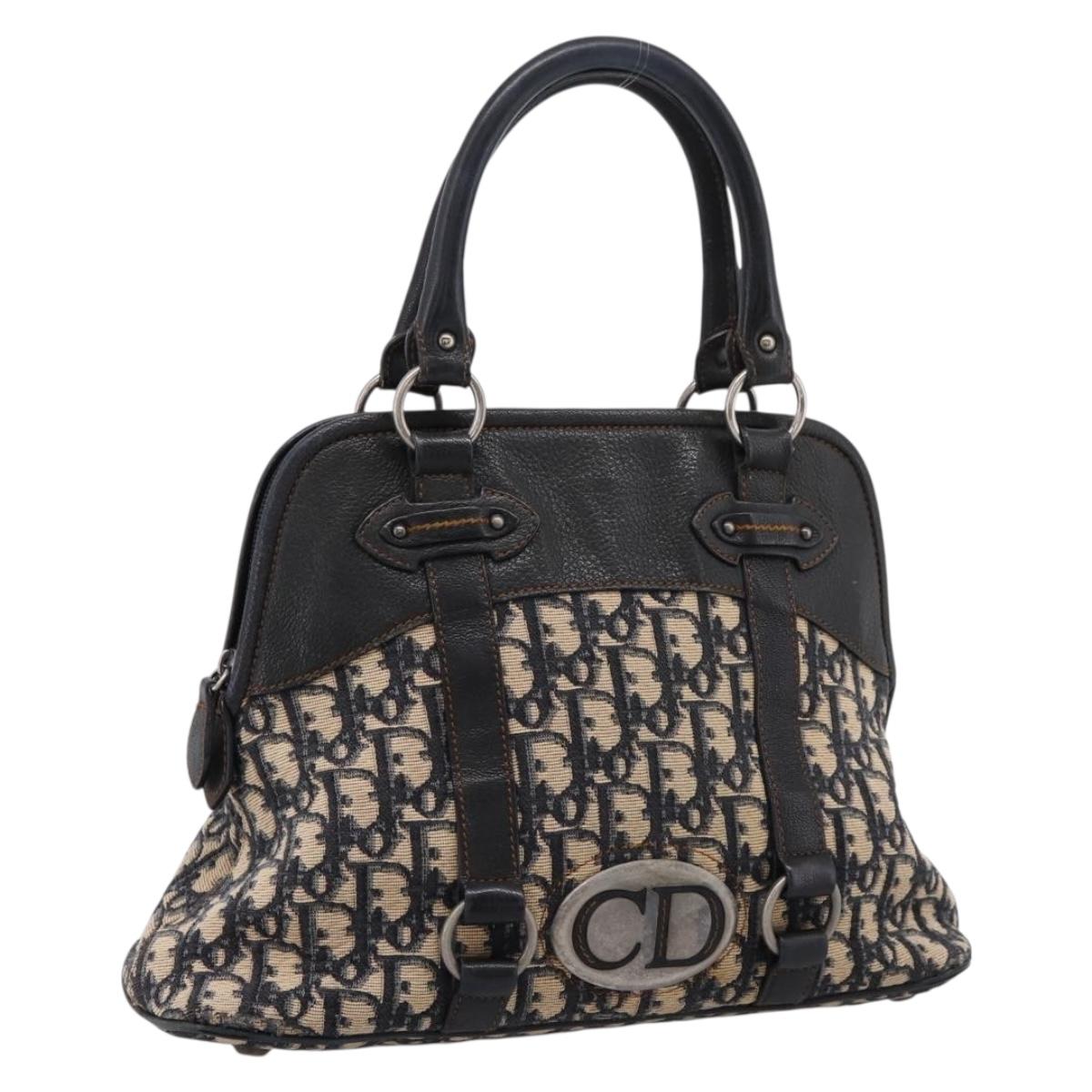 Christian Dior Trotter Canvas Hand Bag Navy Silver Auth BA15752