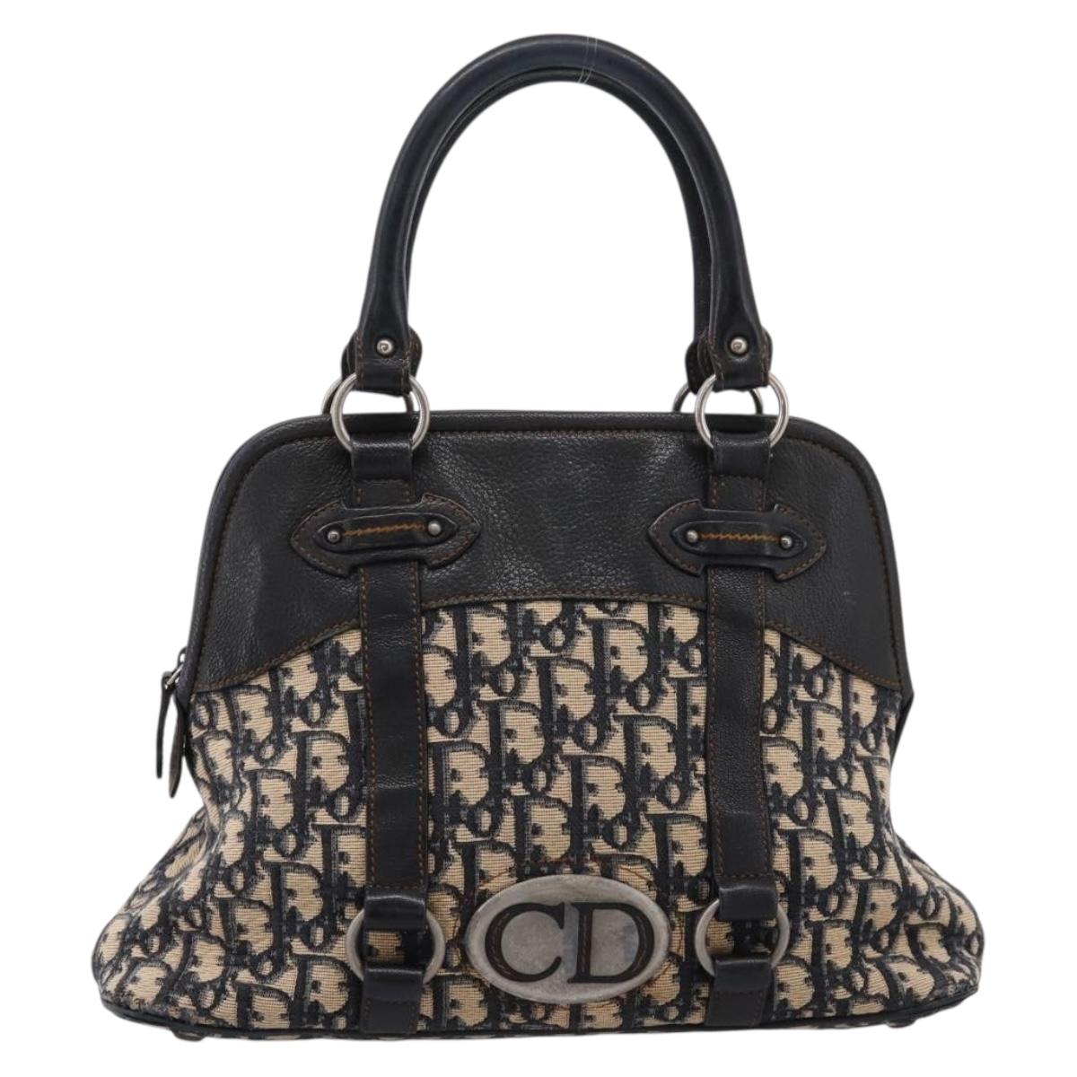 Christian Dior Trotter Canvas Hand Bag Navy Silver Auth BA15752