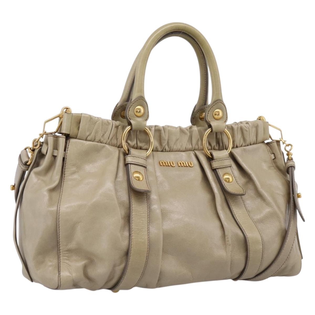 Miu Miu Hand Bag Leather 2way Beige Gold Auth BA15753V