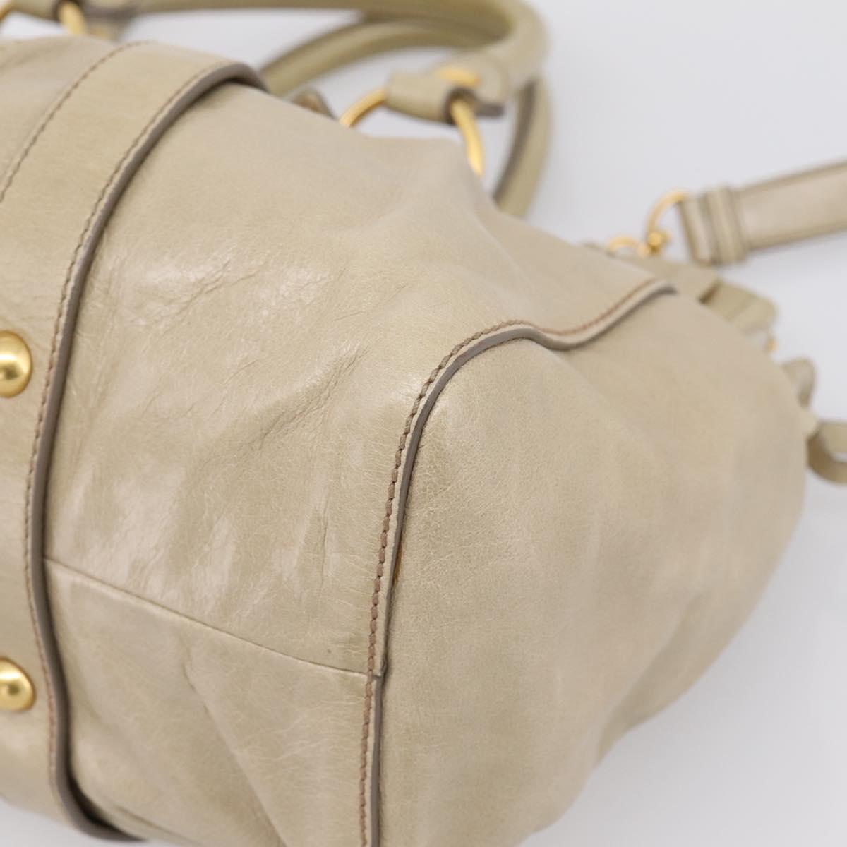 Miu Miu Hand Bag Leather 2way Beige Gold Auth BA15753V