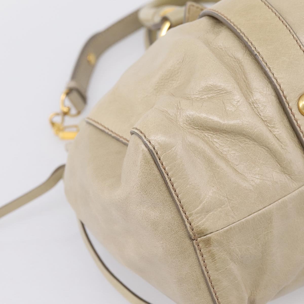 Miu Miu Hand Bag Leather 2way Beige Gold Auth BA15753V