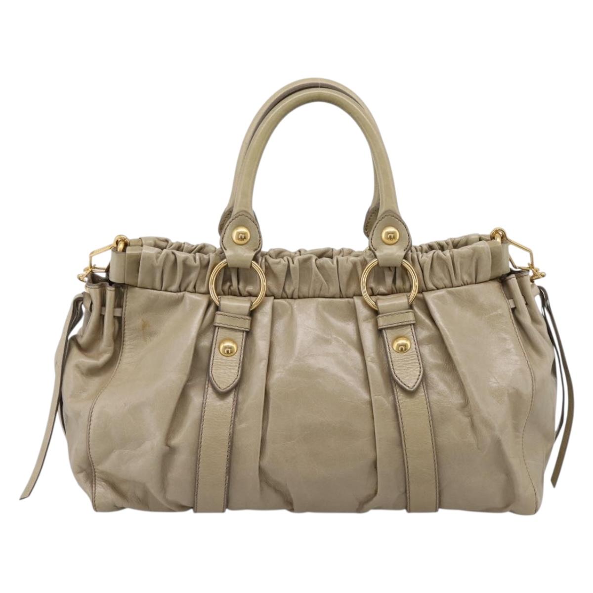 Miu Miu Hand Bag Leather 2way Beige Gold Auth BA15753V