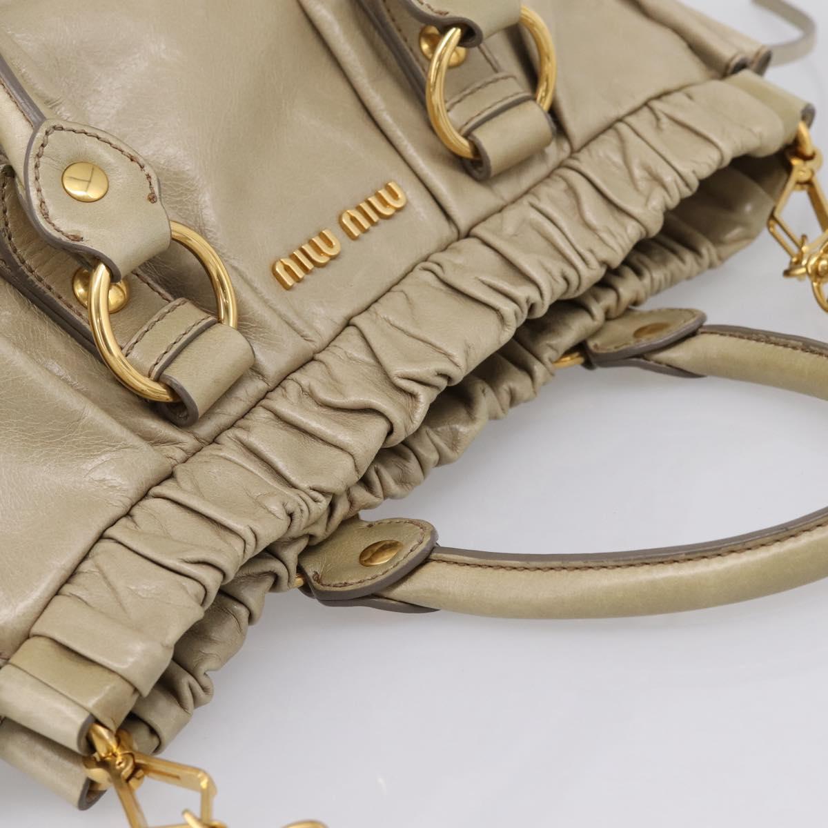 Miu Miu Hand Bag Leather 2way Beige Gold Auth BA15753V