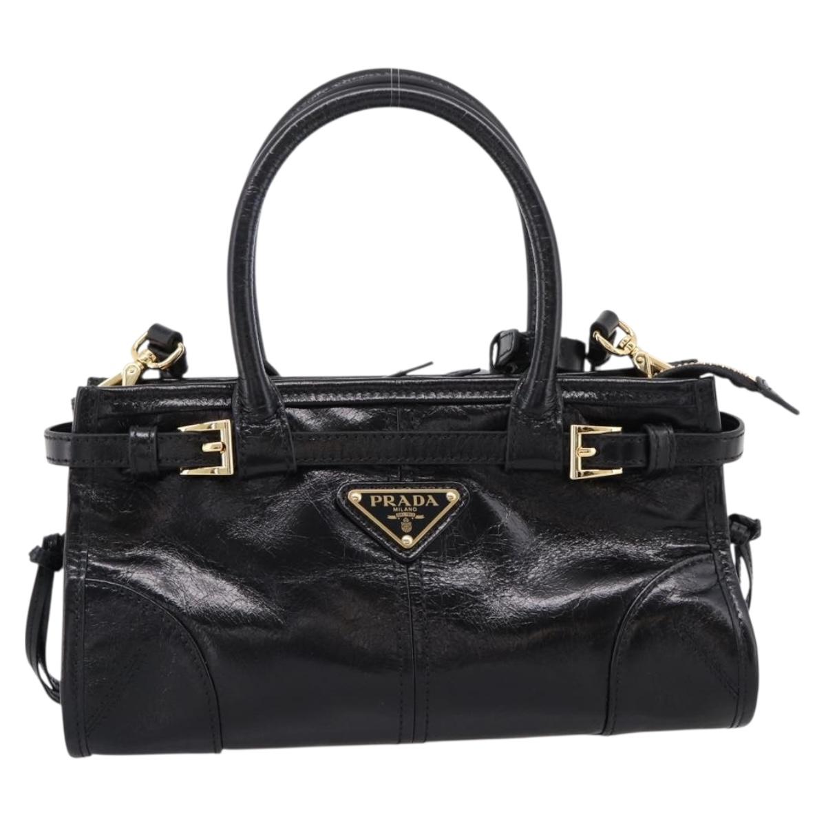 PRADA Bonnie Hand Bag Leather 2way Black Gold Auth BA15756SAM