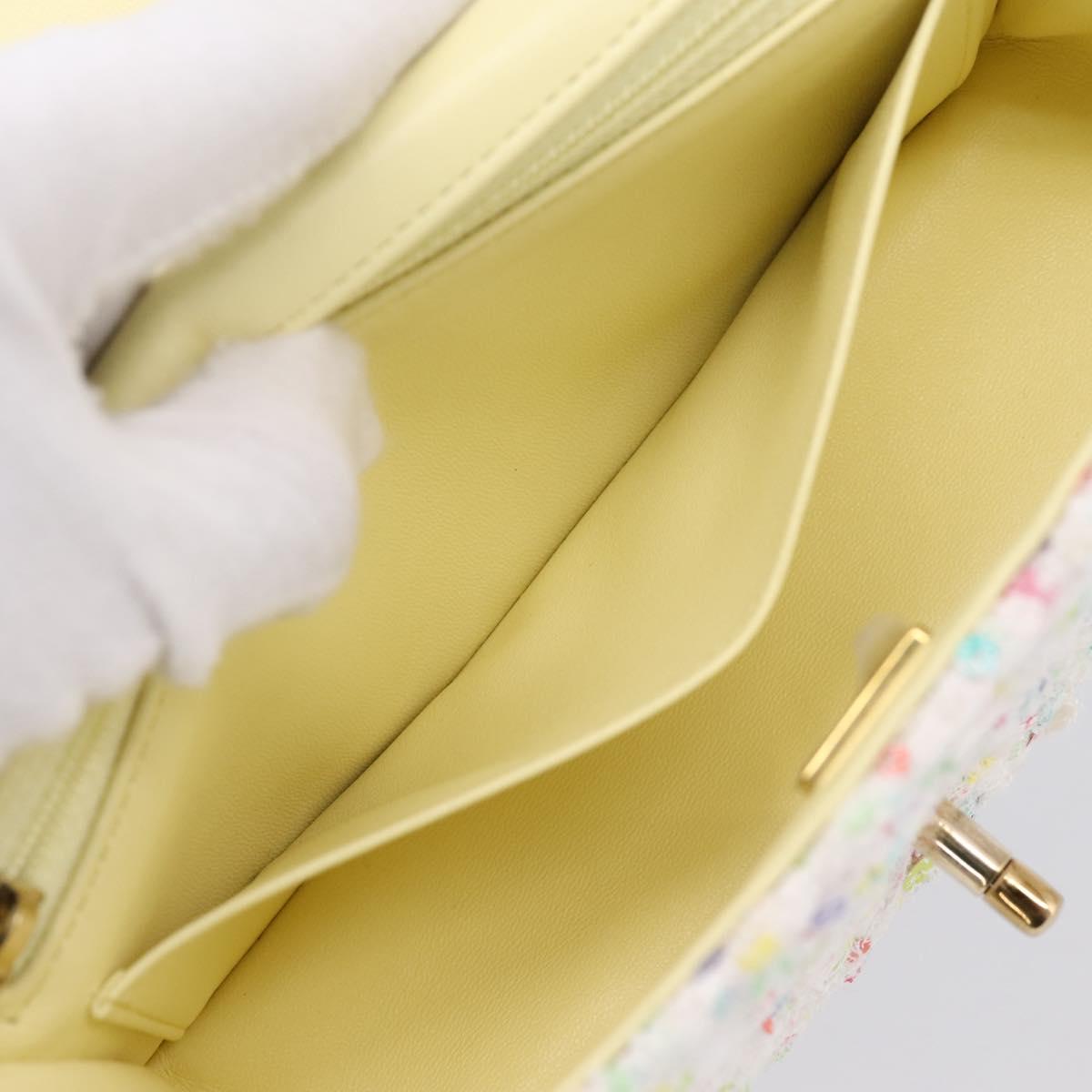 CHANEL Mini Matelasse 20 Single Flap Chain Bag Tweed White CC Auth BA15757SM