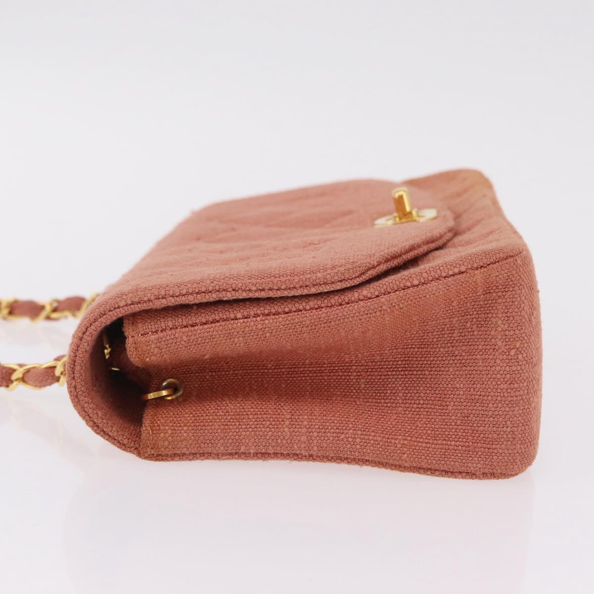CHANEL Matelasse Diana Flap Chain Bag Canvas Orange Gold CC Auth BA15758SAV