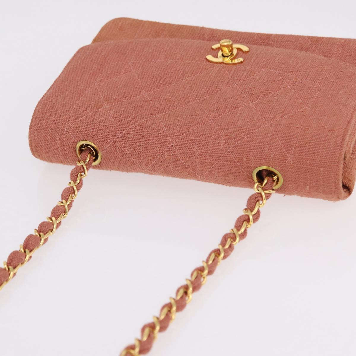 CHANEL Matelasse Diana Flap Chain Bag Canvas Orange Gold CC Auth BA15758SAV