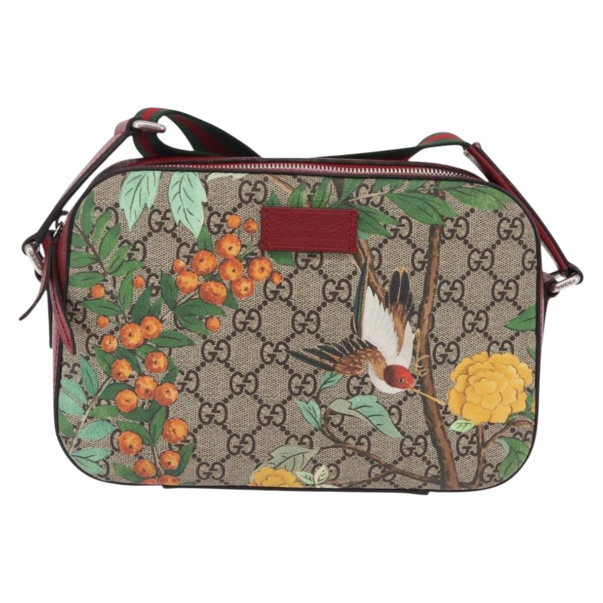 GUCCI GG Supreme Web Sherry Line Bag PVC Beige Silver 450947 Auth BA15761V