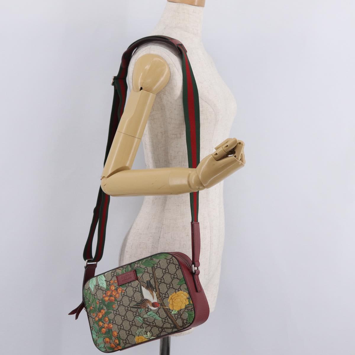 GUCCI GG Supreme Web Sherry Line Bag PVC Beige Silver 450947 Auth BA15761V
