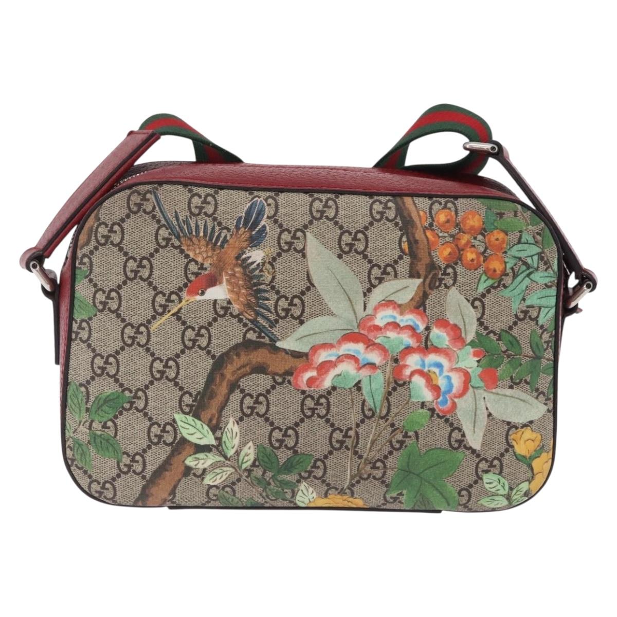 GUCCI GG Supreme Web Sherry Line Bag PVC Beige Silver 450947 Auth BA15761V
