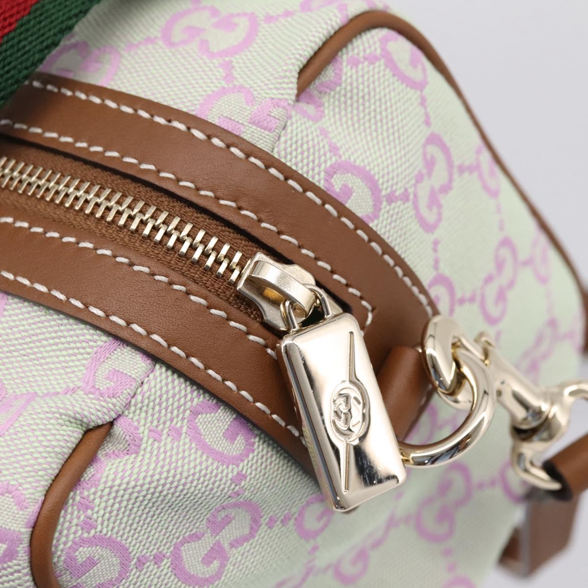 GUCCI GG Canvas Web Sherry Line Hand Bag 2way Green Gold 856055 Auth BA15763M