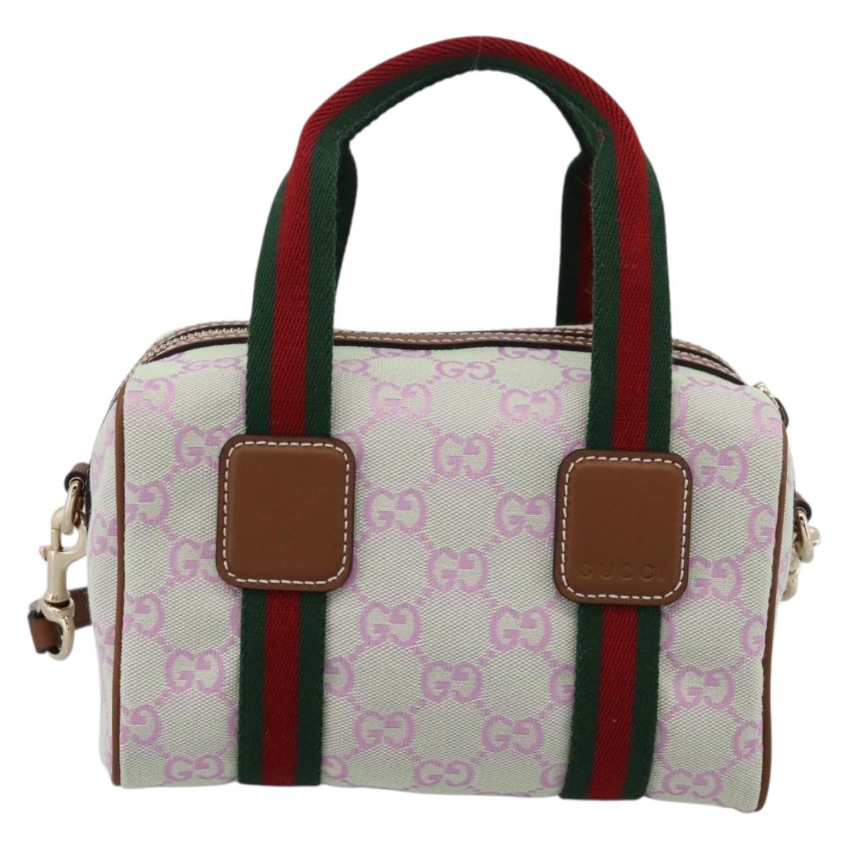 GUCCI GG Canvas Web Sherry Line Hand Bag 2way Green Gold 856055 Auth BA15763M