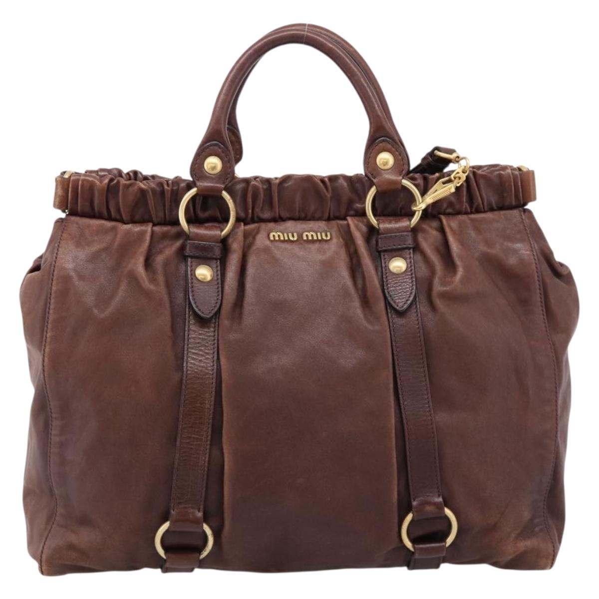 Miu Miu Hand Bag Leather 2way Brown Gold Auth BA15765V