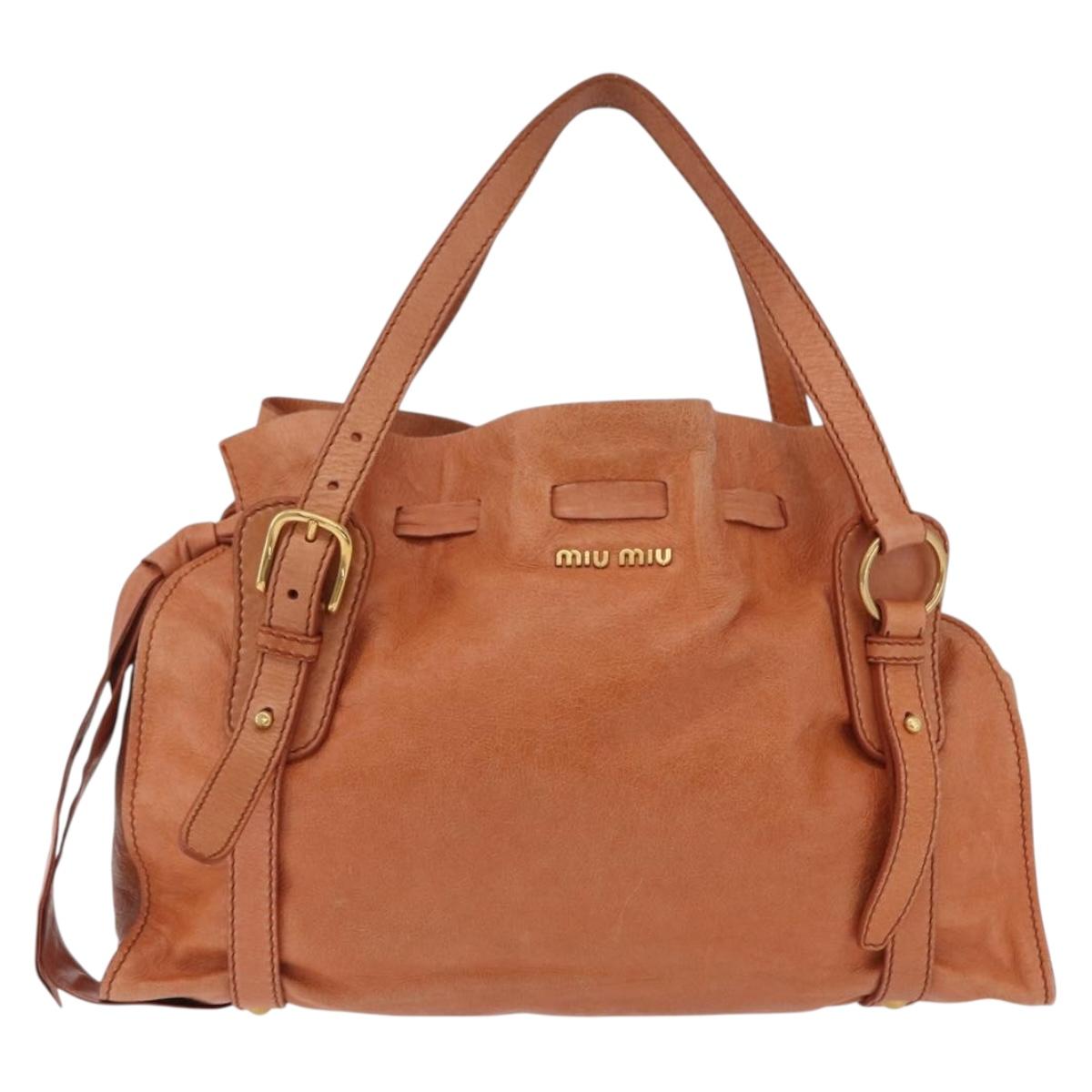 Miu Miu Shoulder Bag Leather Orange Gold Auth BA15766V