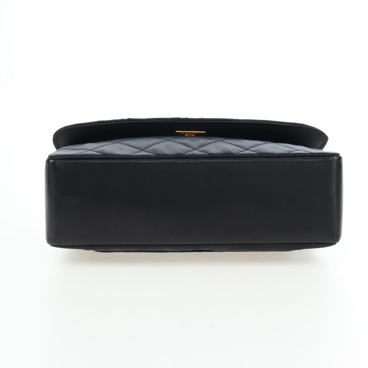 CHANEL Matelasse Chain Shoulder Bag Satin Black Gold CC Auth BA15768SAM