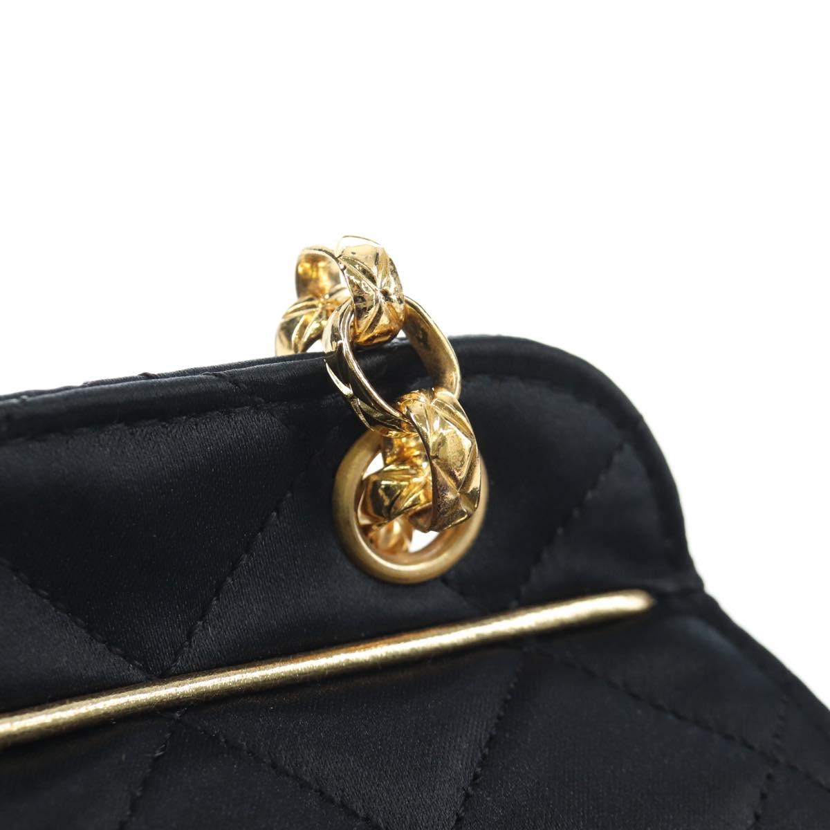 CHANEL Matelasse Chain Shoulder Bag Satin Black Gold CC Auth BA15768SAM
