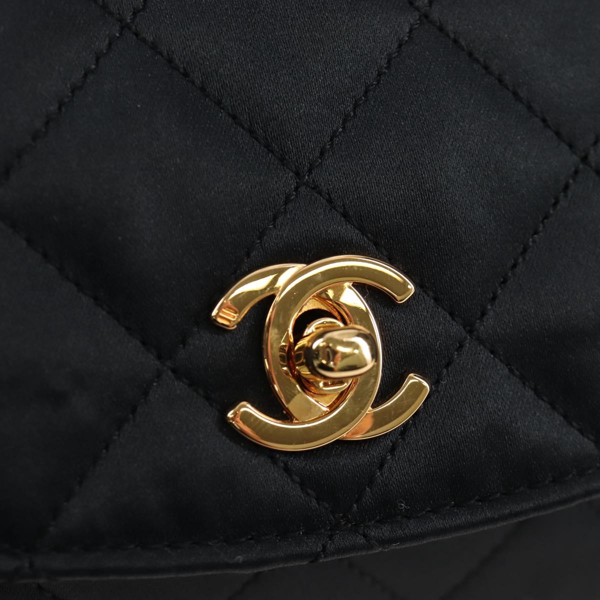 CHANEL Matelasse Chain Shoulder Bag Satin Black Gold CC Auth BA15768SAM