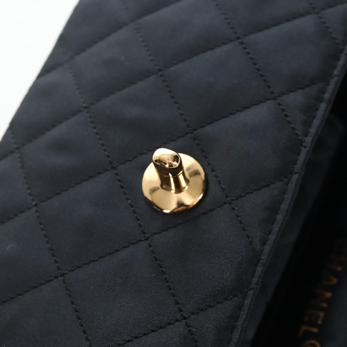 CHANEL Matelasse Chain Shoulder Bag Satin Black Gold CC Auth BA15768SAM