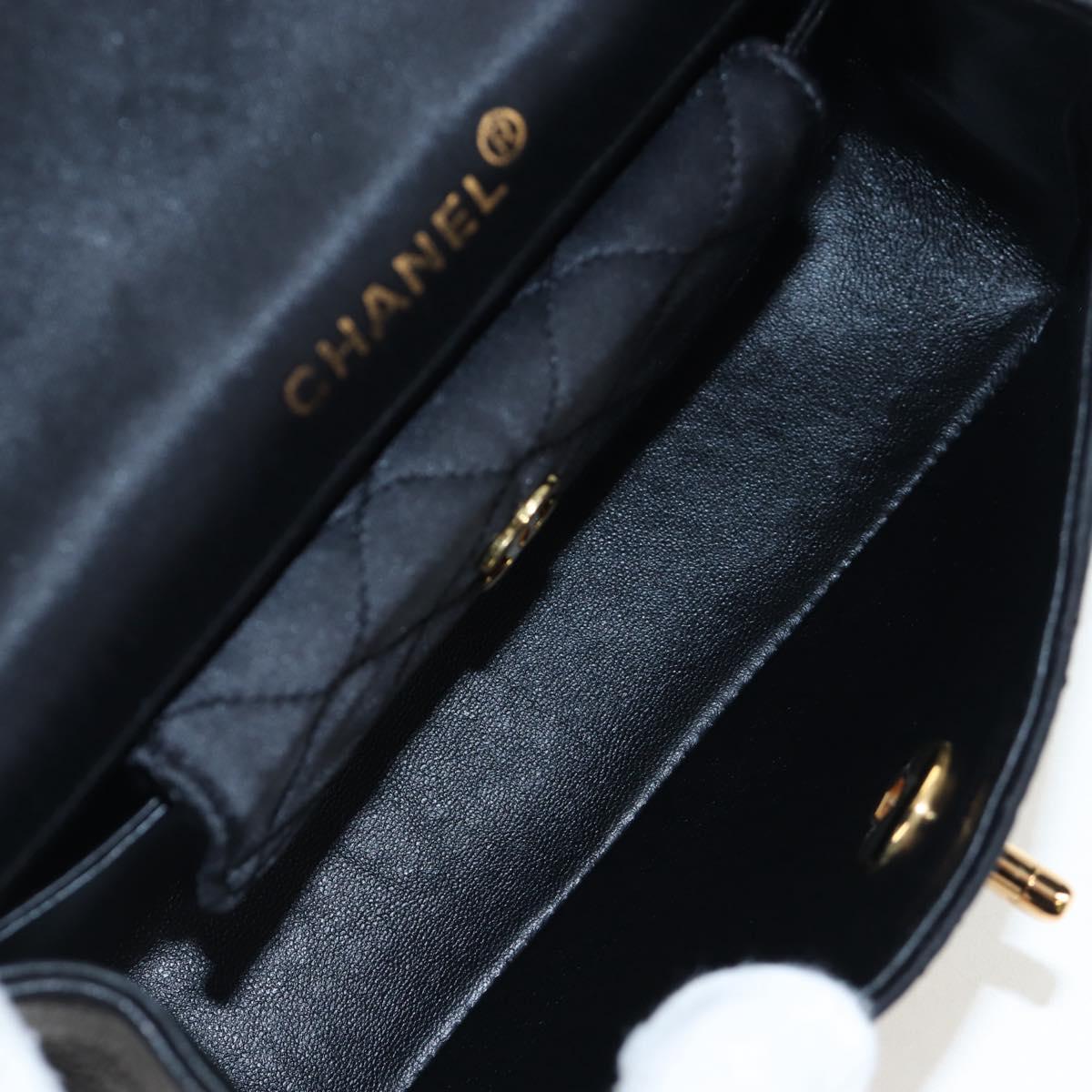 CHANEL Matelasse Chain Shoulder Bag Satin Black Gold CC Auth BA15768SAM