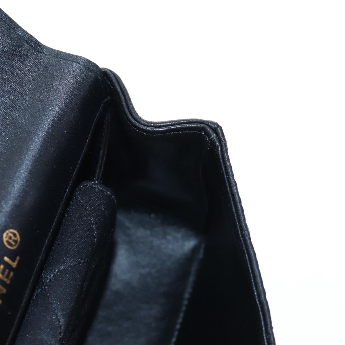 CHANEL Matelasse Chain Shoulder Bag Satin Black Gold CC Auth BA15768SAM