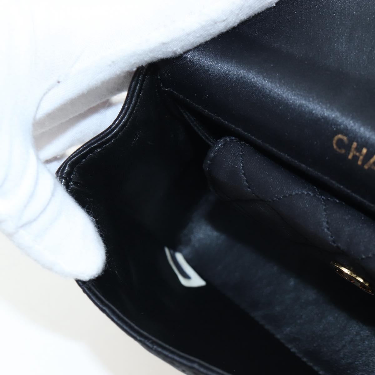 CHANEL Matelasse Chain Shoulder Bag Satin Black Gold CC Auth BA15768SAM
