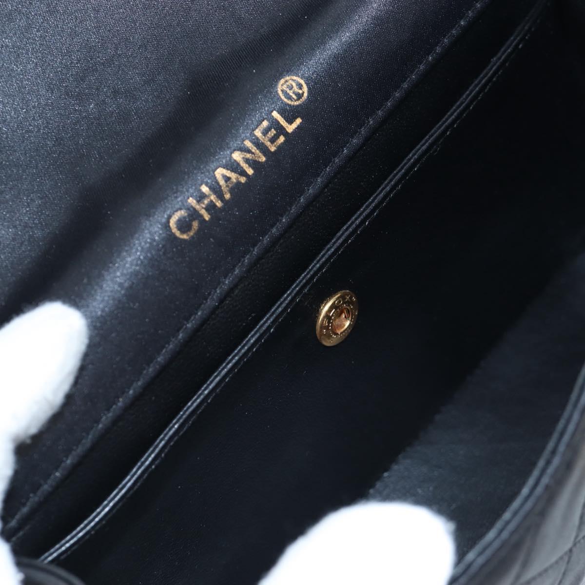 CHANEL Matelasse Chain Shoulder Bag Satin Black Gold CC Auth BA15768SAM