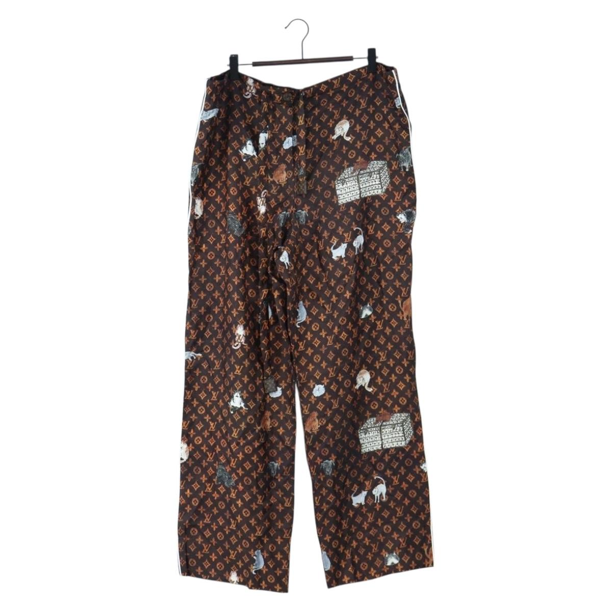 LOUIS VUITTON Catgram Straight Pants Silk 38 Brown LV Auth BA15774SAM