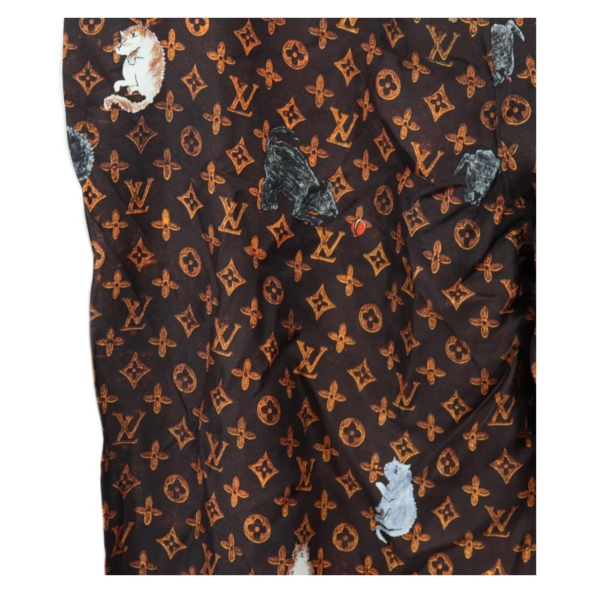 LOUIS VUITTON Catgram Straight Pants Silk 38 Brown LV Auth BA15774SAM