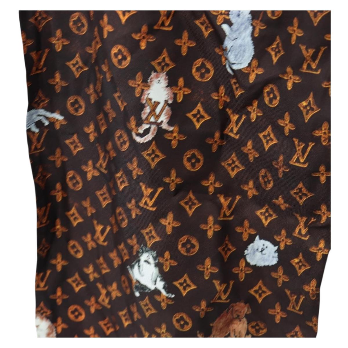 LOUIS VUITTON Catgram Straight Pants Silk 38 Brown LV Auth BA15774SAM