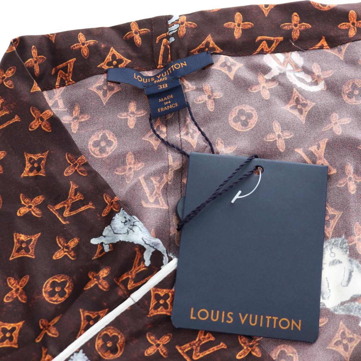LOUIS VUITTON Catgram Straight Pants Silk 38 Brown LV Auth BA15774SAM