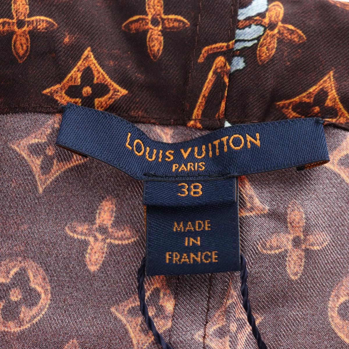 LOUIS VUITTON Catgram Straight Pants Silk 38 Brown LV Auth BA15774SAM