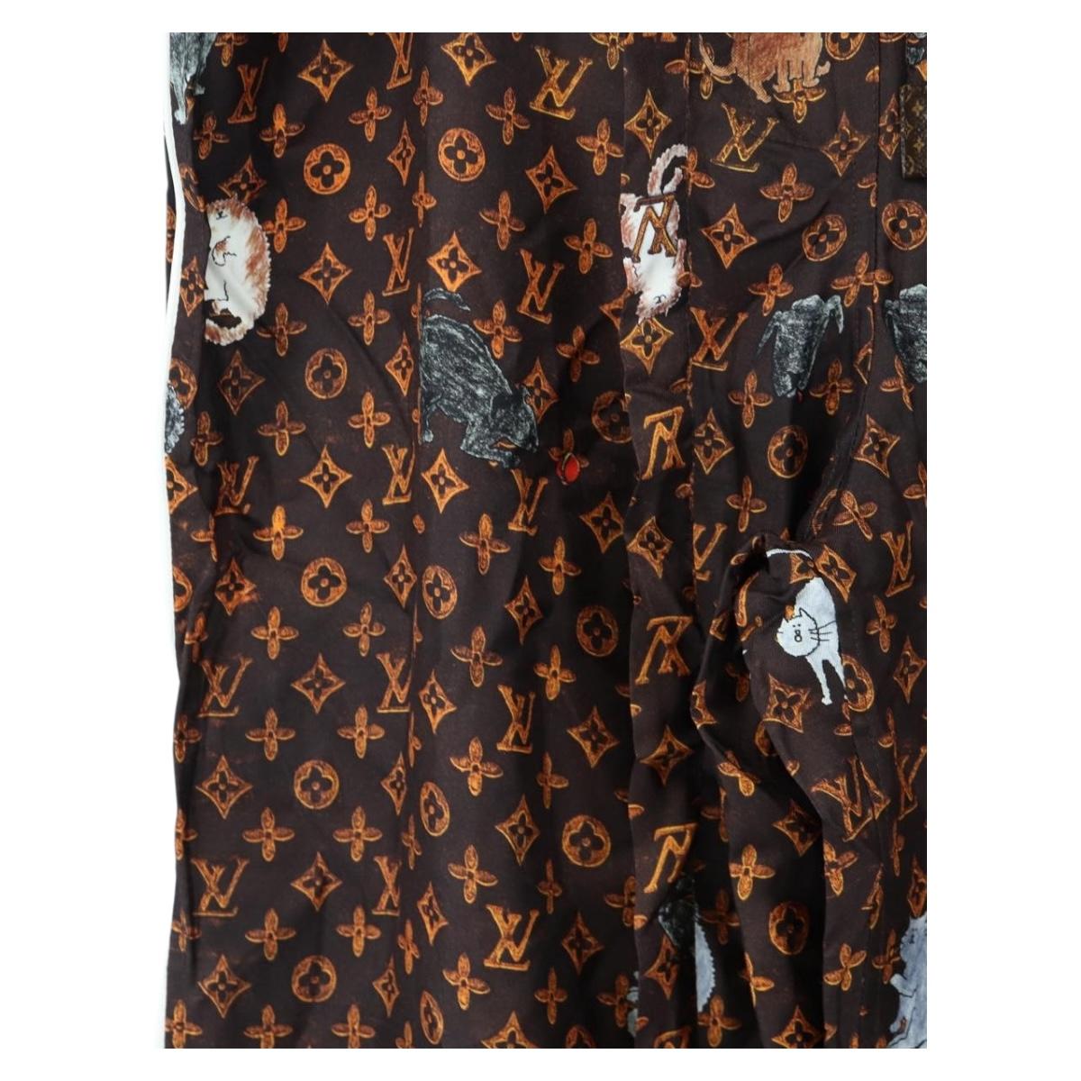 LOUIS VUITTON Catgram Straight Pants Silk 38 Brown LV Auth BA15774SAM