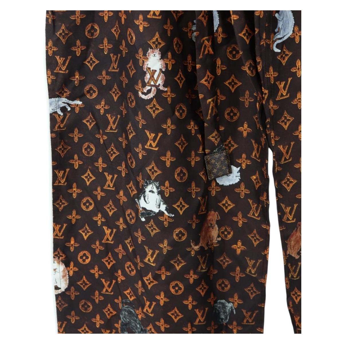 LOUIS VUITTON Catgram Straight Pants Silk 38 Brown LV Auth BA15774SAM