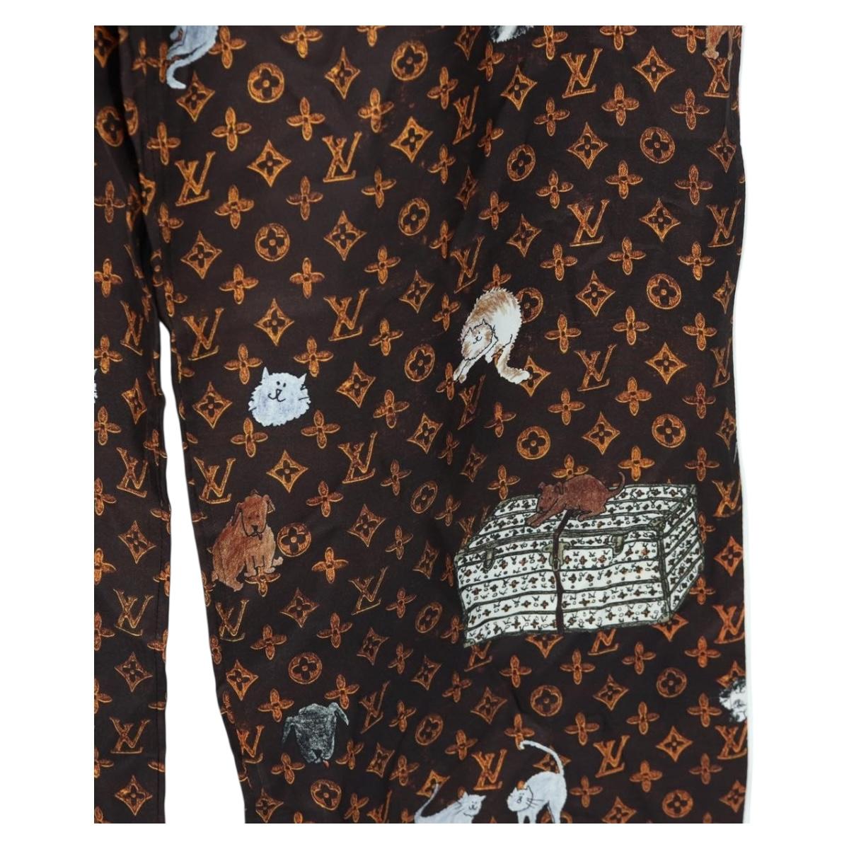 LOUIS VUITTON Catgram Straight Pants Silk 38 Brown LV Auth BA15774SAM