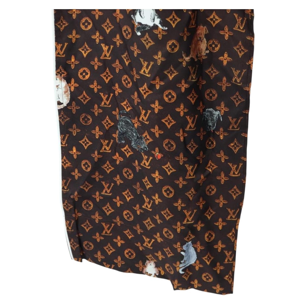 LOUIS VUITTON Catgram Straight Pants Silk 38 Brown LV Auth BA15774SAM