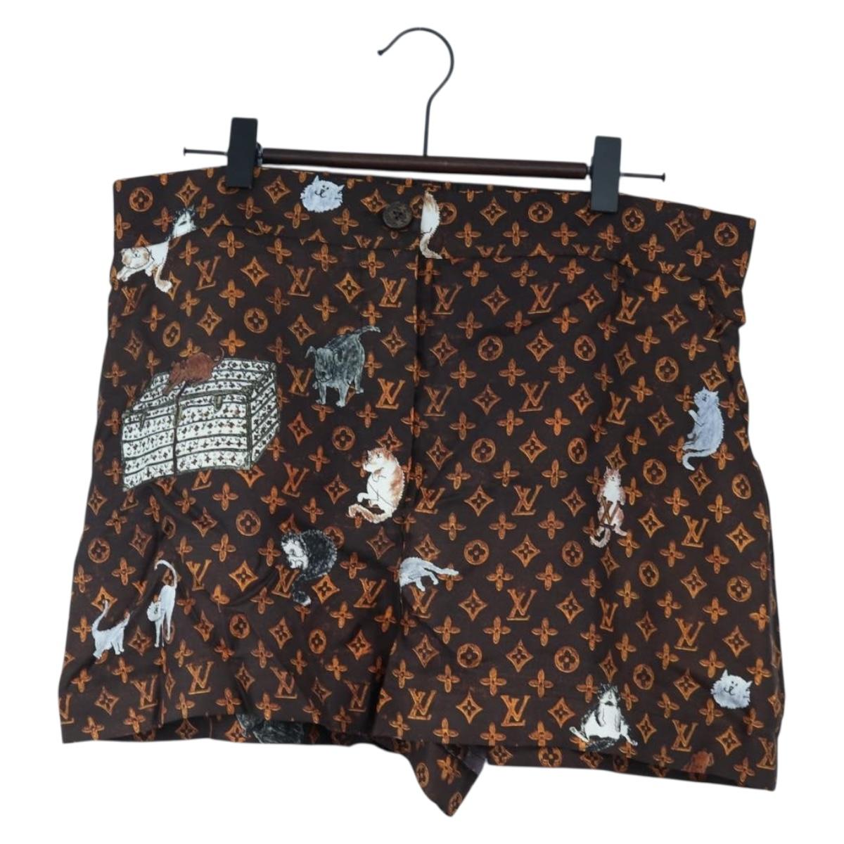 LOUIS VUITTON Catgram Shorts Pants Silk 40 Brown LV Auth BA15775SAM
