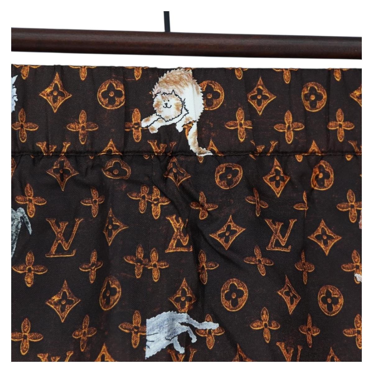LOUIS VUITTON Catgram Shorts Pants Silk 40 Brown LV Auth BA15775SAM