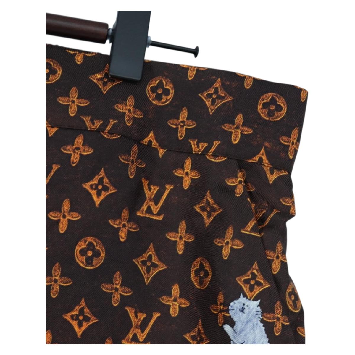 LOUIS VUITTON Catgram Shorts Pants Silk 40 Brown LV Auth BA15775SAM