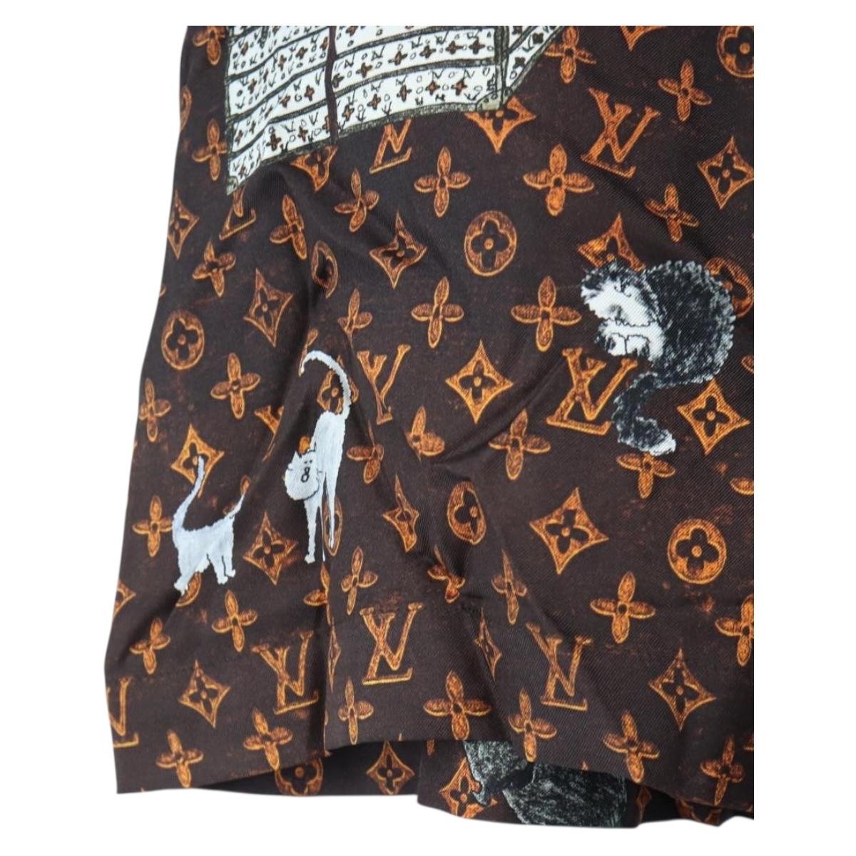 LOUIS VUITTON Catgram Shorts Pants Silk 40 Brown LV Auth BA15775SAM