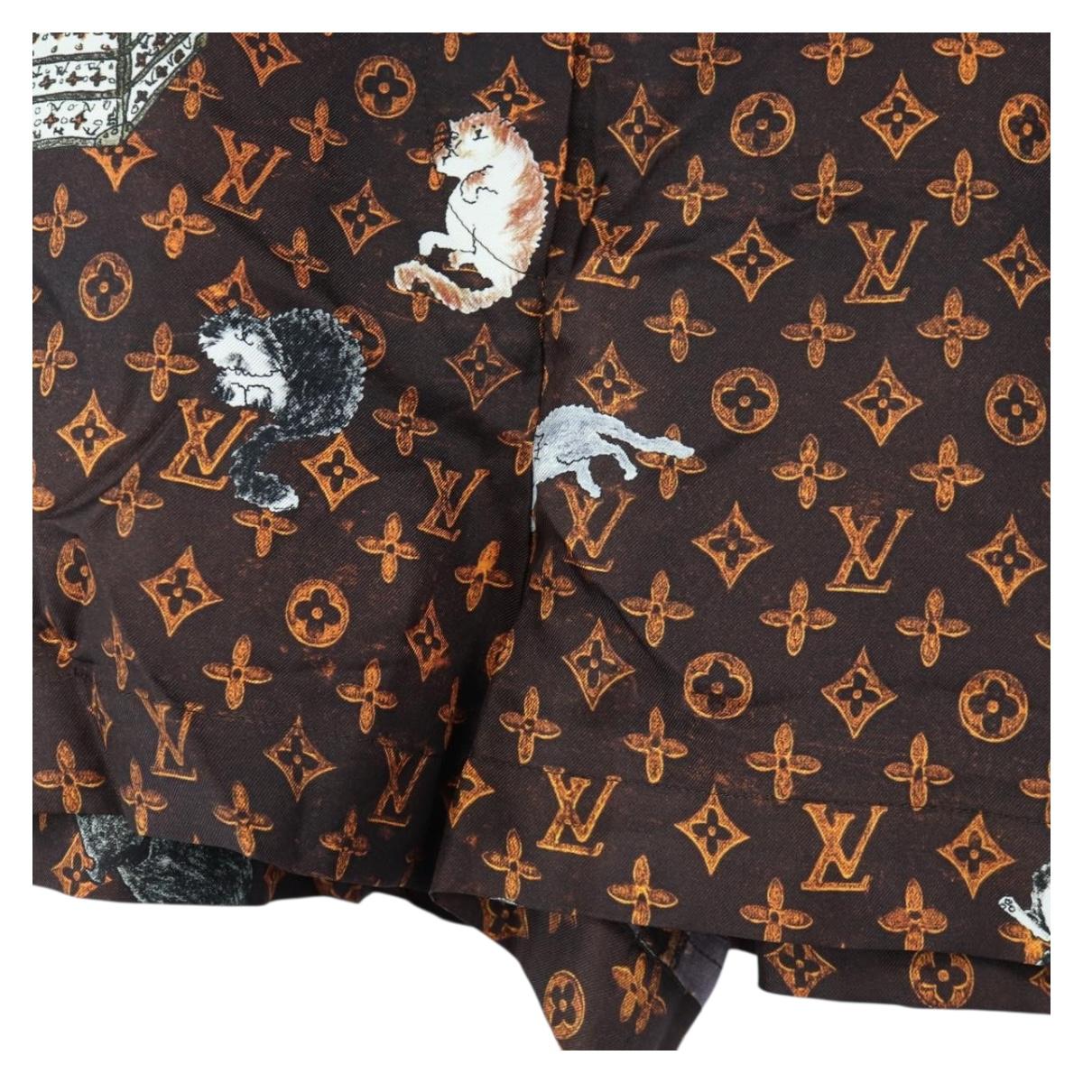 LOUIS VUITTON Catgram Shorts Pants Silk 40 Brown LV Auth BA15775SAM
