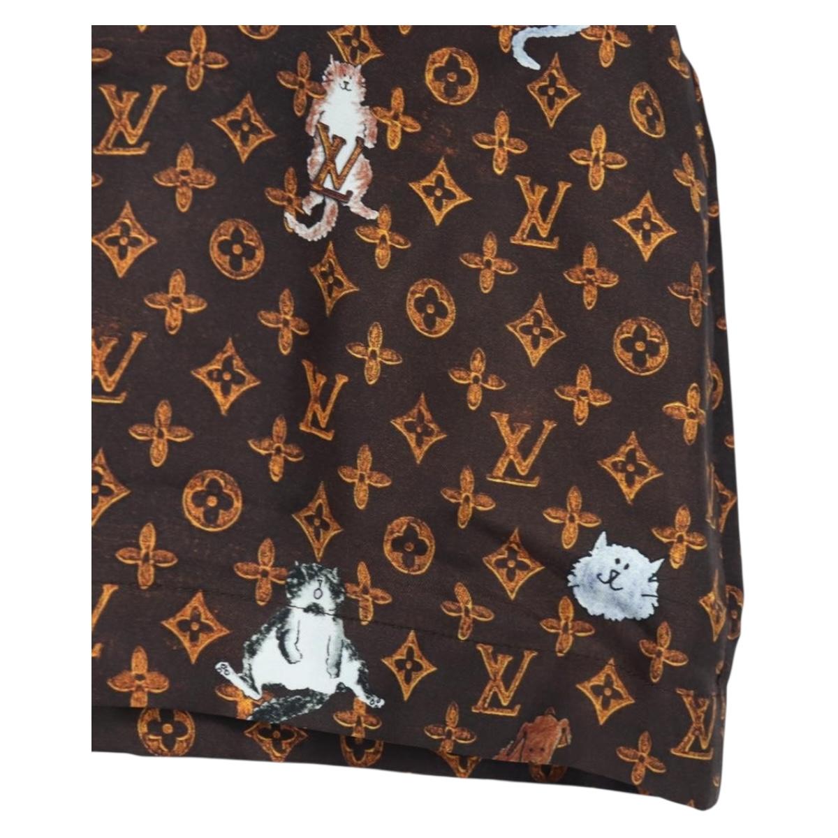 LOUIS VUITTON Catgram Shorts Pants Silk 40 Brown LV Auth BA15775SAM
