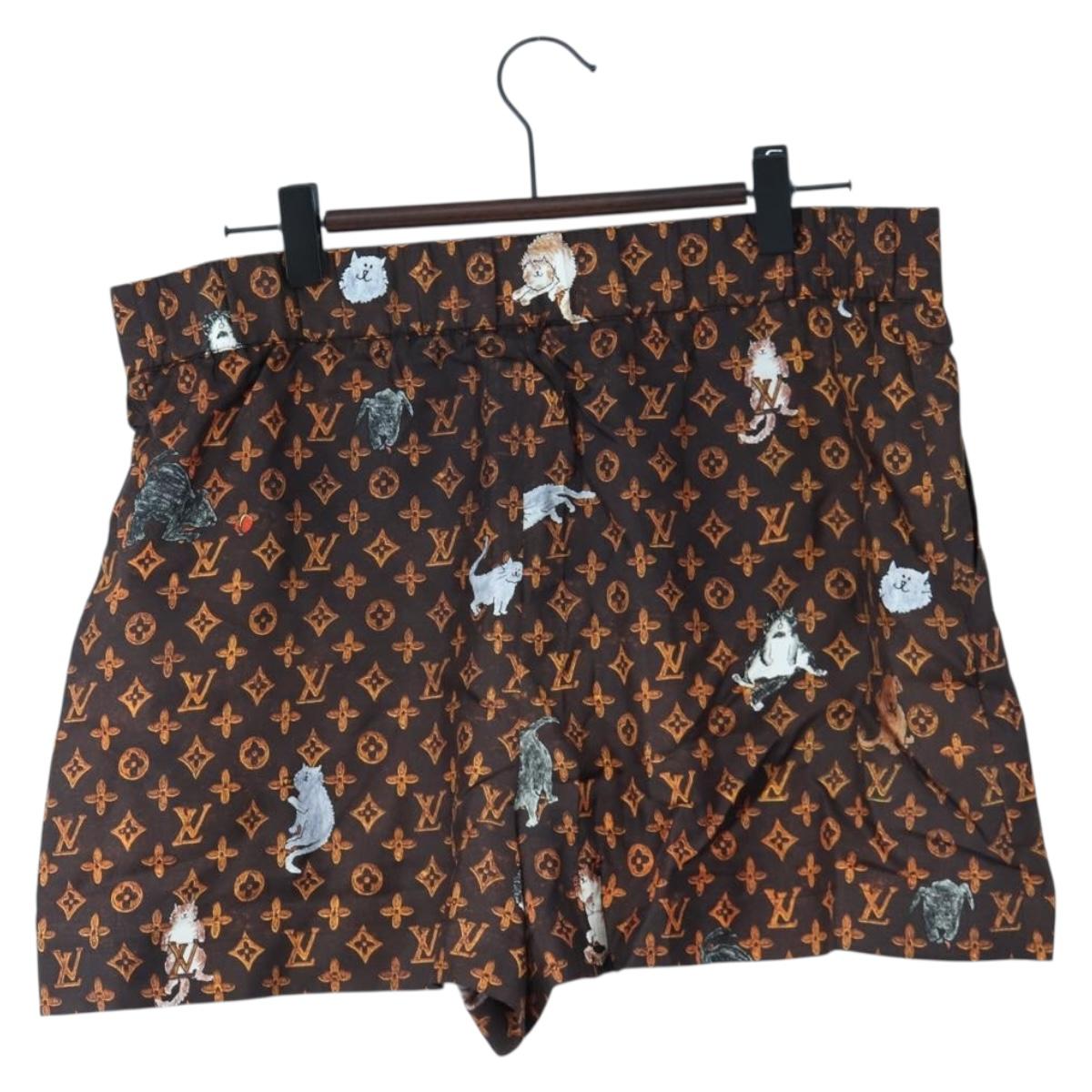 LOUIS VUITTON Catgram Shorts Pants Silk 40 Brown LV Auth BA15775SAM