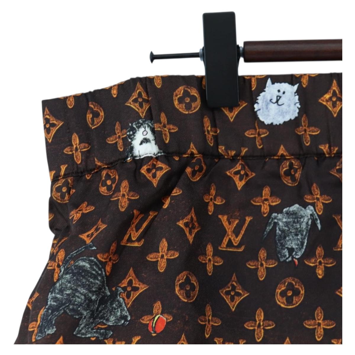 LOUIS VUITTON Catgram Shorts Pants Silk 40 Brown LV Auth BA15775SAM
