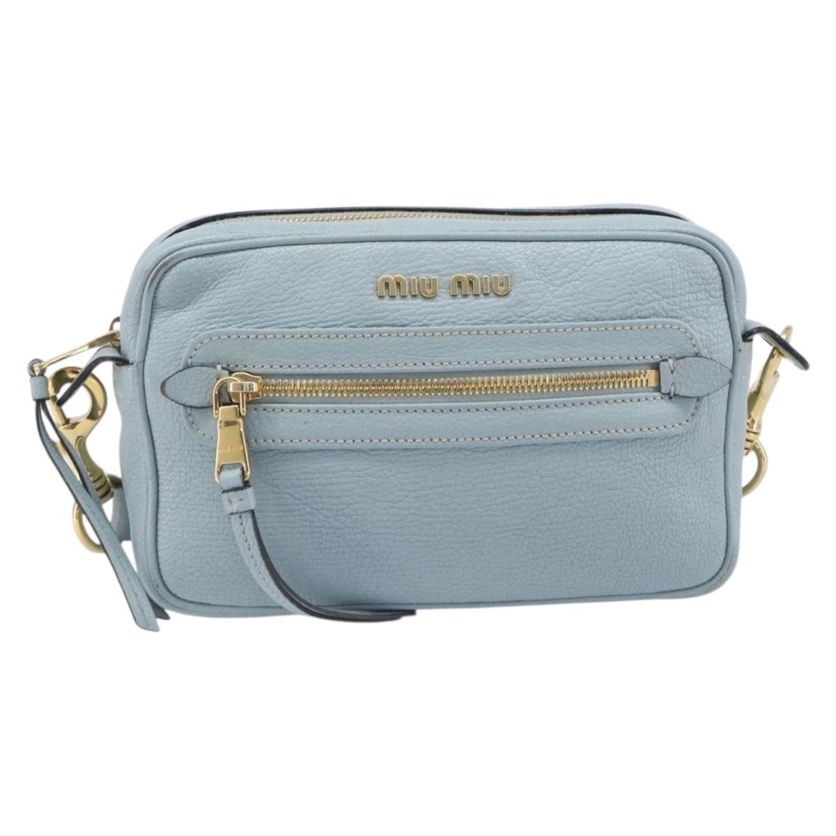 Miu Miu Madras Shoulder Bag Leather Light Blue Gold Auth BA15779