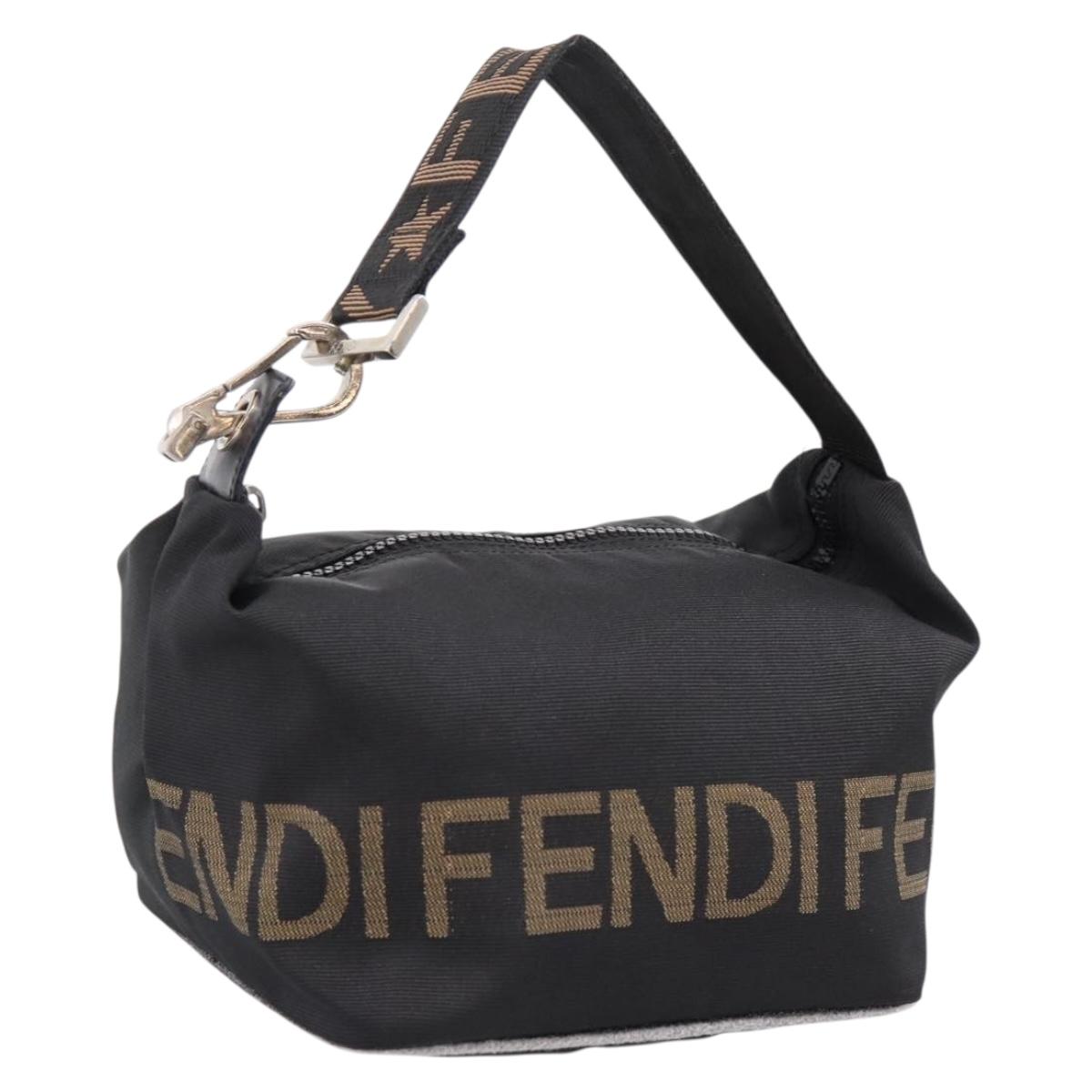 FENDI Hand Bag Canvas Black Silver Auth BA15789